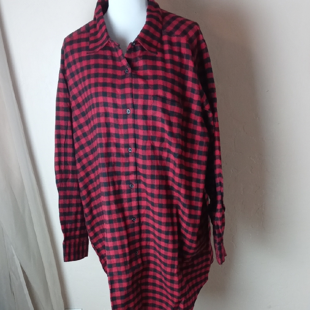 Dreams Co. Red and Black Checkered Button-Up Nightshirt